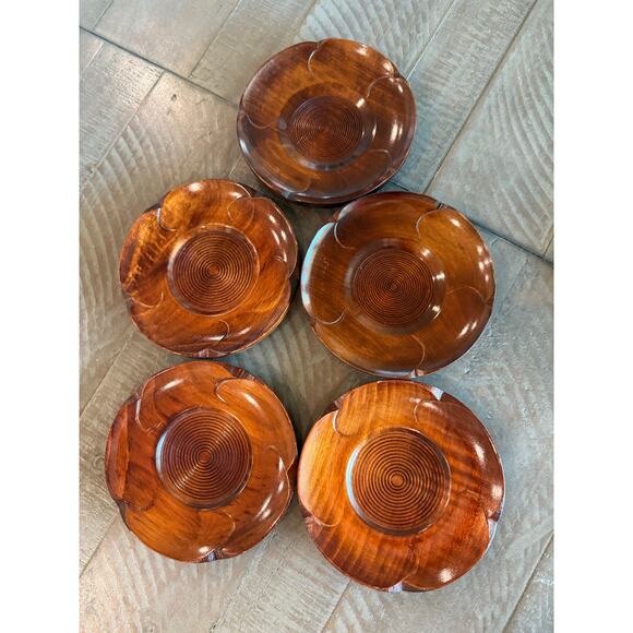 Vintage Japanese Handmade Wooden Lacquer Chataku Tea Cup Trays Coasters Set 15 - Picture 6 of 11